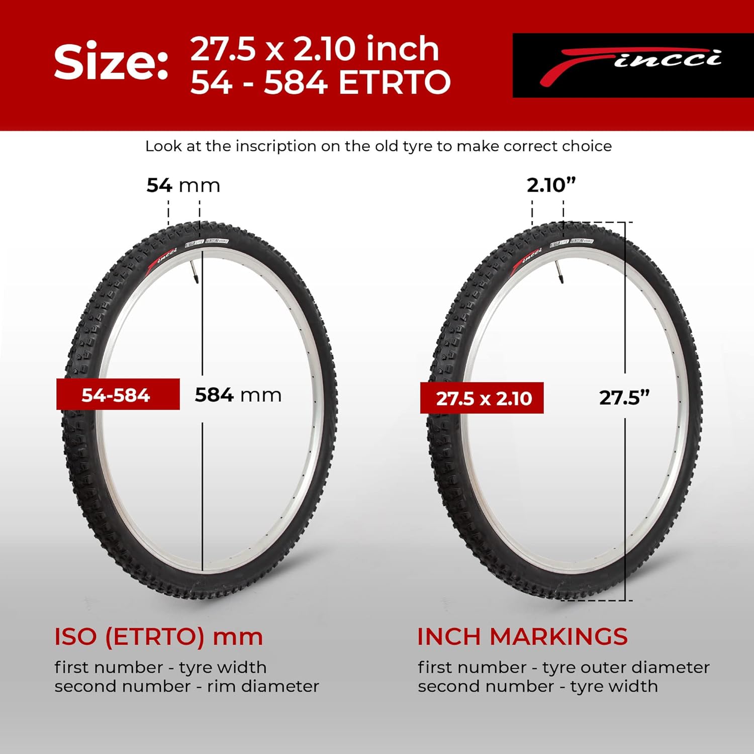 Fincci Pair 27.5 x 2.10 Inch 54-584 Foldable Tires for Road Mountain MTB Mud Dirt Offroad Bike Bicycle - Pack of 2 Pack of 2