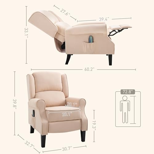 HOMCOM Vibration Massage Recliner Chair for Living Room with Heat, Wingback Single Sofa, Modern Suede Fabric Push Back Reclining Chair with Footrest, Side Pocket, Black