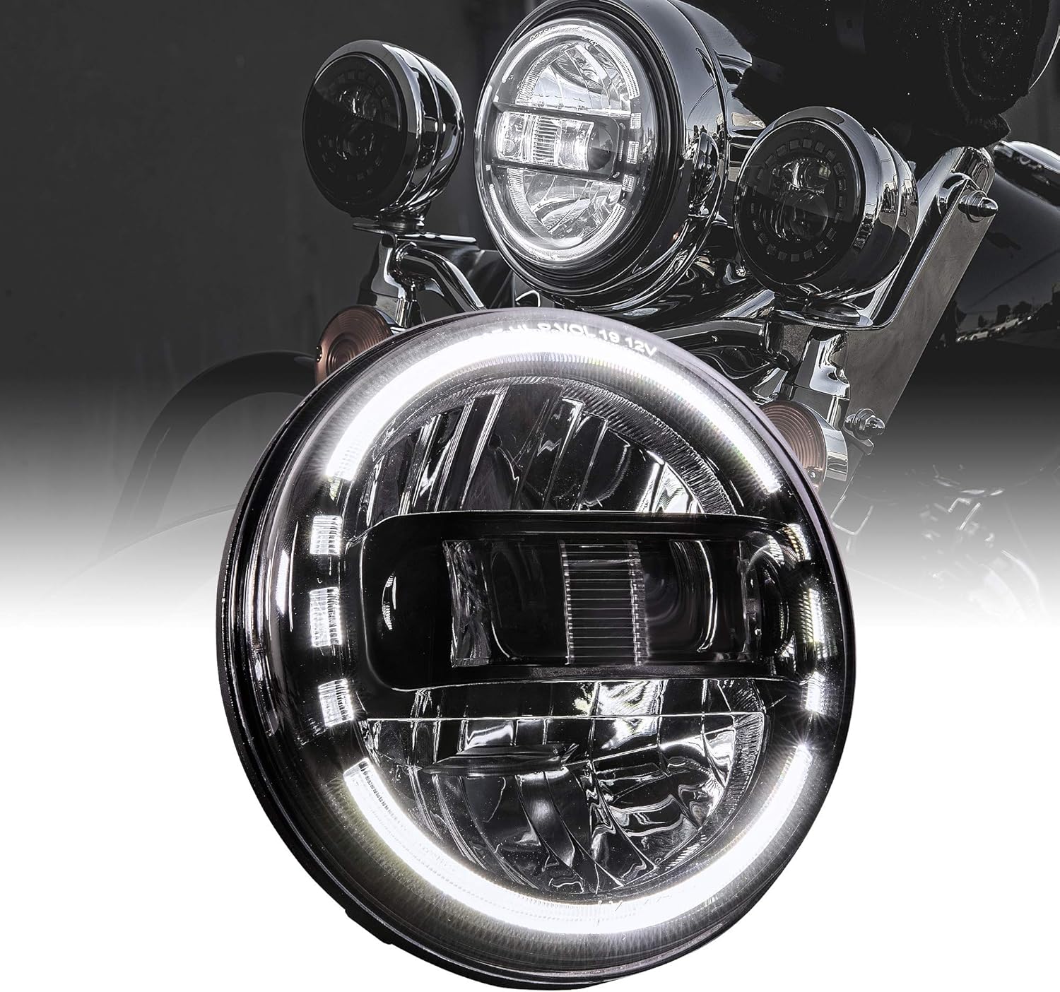 7" LED Harley Headlight [DOT Approved] [Black-Finish] [HALO DRL] [H4 Adapters Included] Head Light for Harley Davidson Street Glide Electra Glide Pack of 2