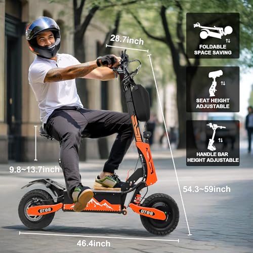 DOF 60V 27AH Electric Scooter for Adults, 5600W Dual Motor Commuter with 50MPH Speed & 40 Miles Range, Dual Brake System, Shock Absorption, 11" Vacuum Off-Road Tires, Folding E-Scooter Detachable Seat