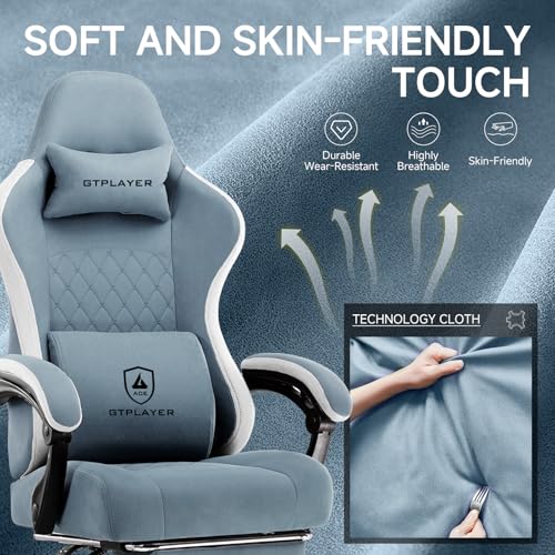 GTPLAYER Office Chair, Gaming Computer Desk Fabric Chair with Footrest, High Back Ergonomic Office Chair with Pocket Spring Lumbar Support and Linkage Armrests Adjustable Height Swivel for Home Task
