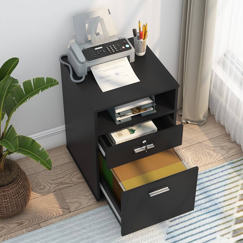 2 Drawer Mobile File Cabinet with Lock, Filing Cabinet Printer Stand for Letter Size - Black