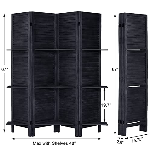 Room Divider with Shelves, Privacy Screen, Room Dividers and Folding Privacy Screens, 5 Panel Wood Temporary Wall Partition Separation Separator, Coconut