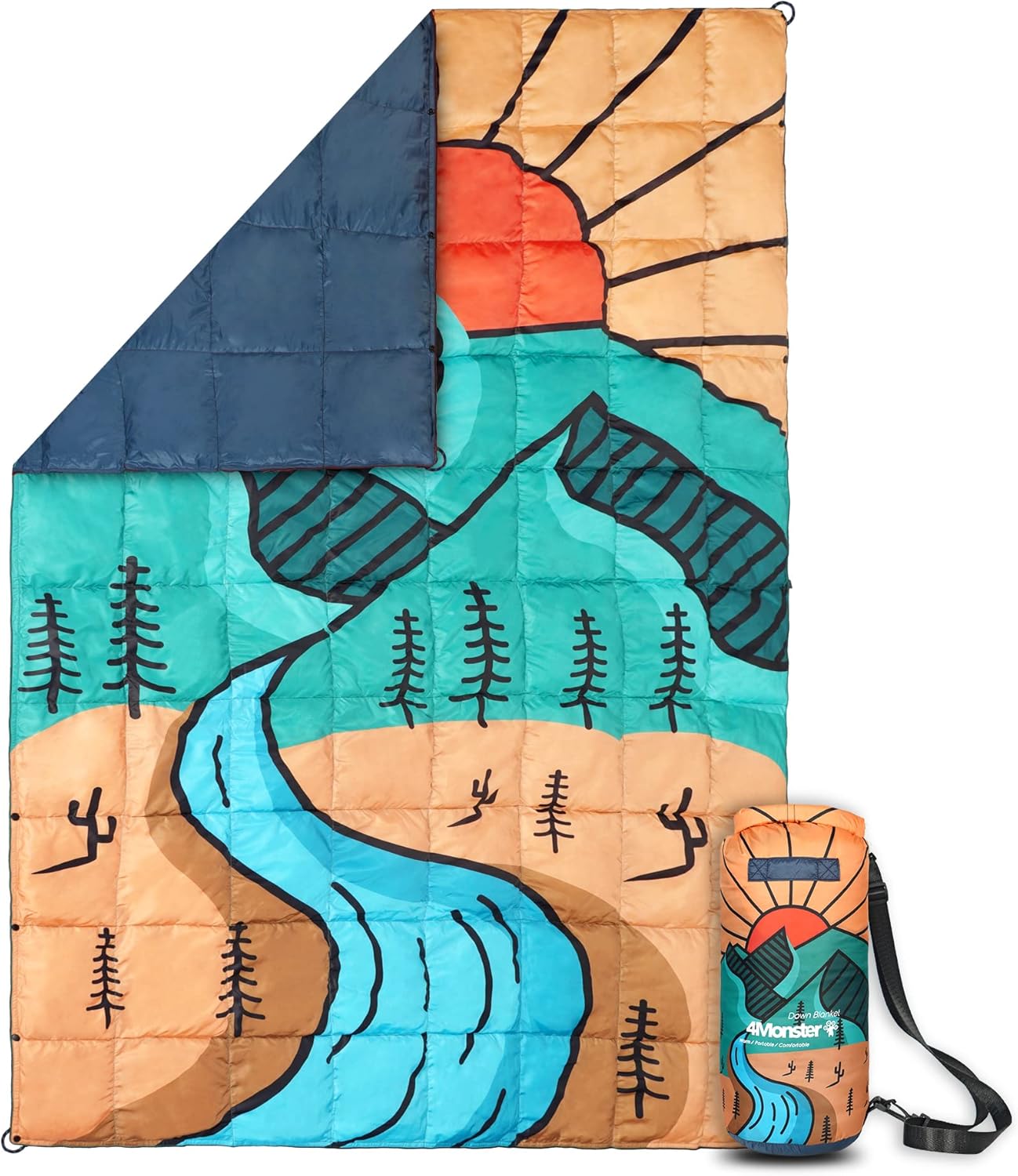4Monster Outdoor Down Blankets Camping Blanket 650 Fill Travel Down Quilt Compact Waterproof for Picnics, Beach Trips, Camping and Backpacking