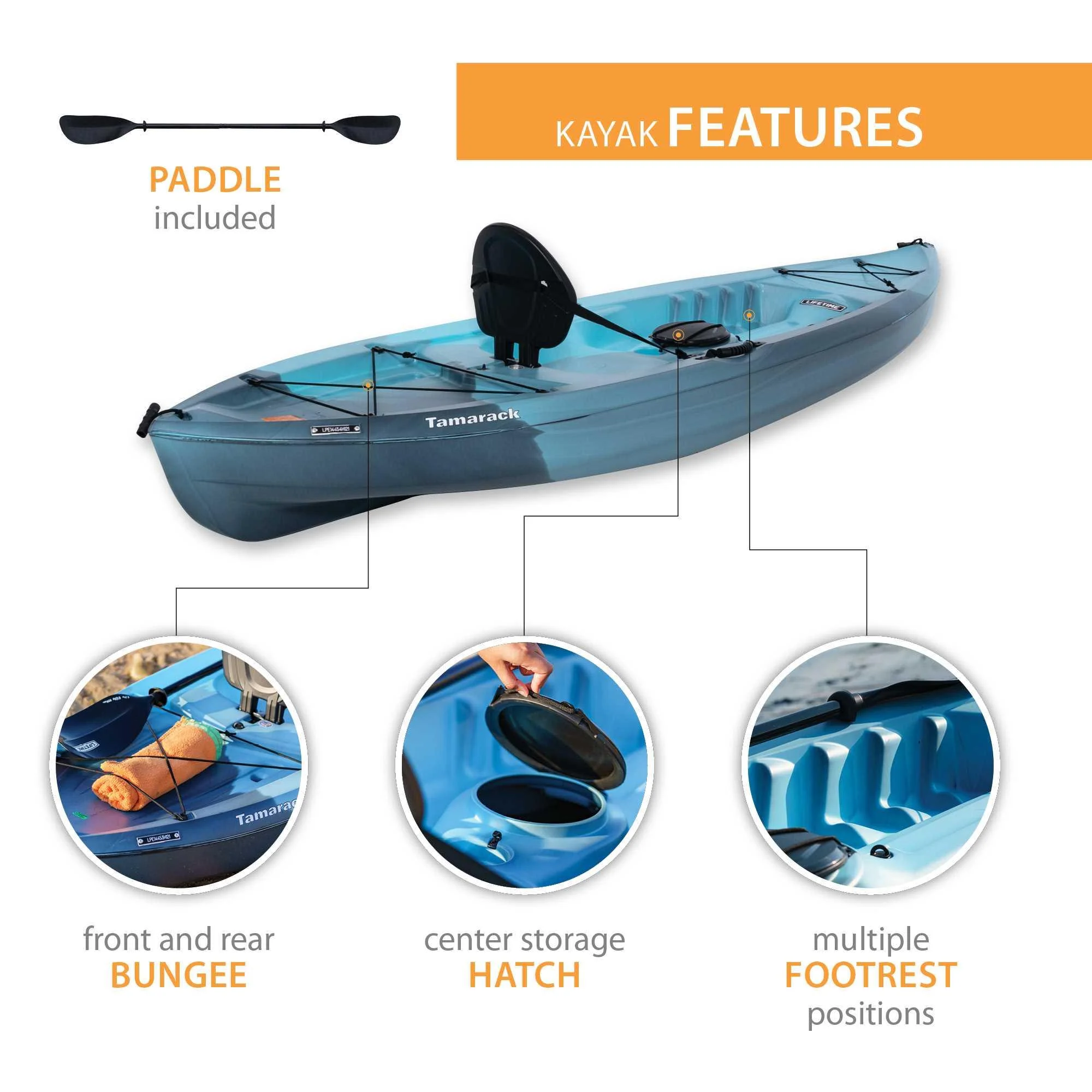 Lifetime Tamarack 100 Sit-On-Top Kayak (Paddle Included) - Arctic Fusion - 91139