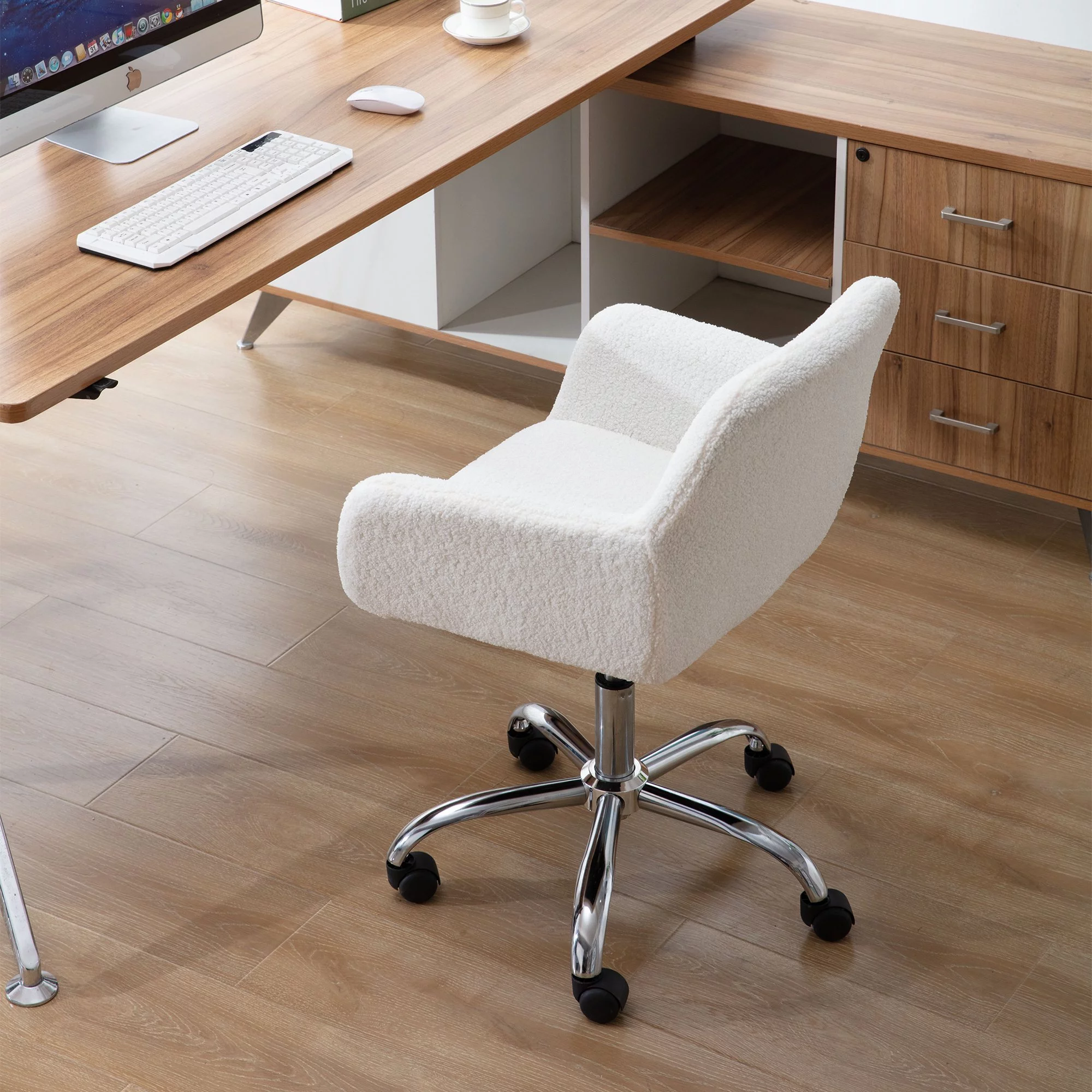 Tomshine Rustic Sherpa Office Chair, Ivory
