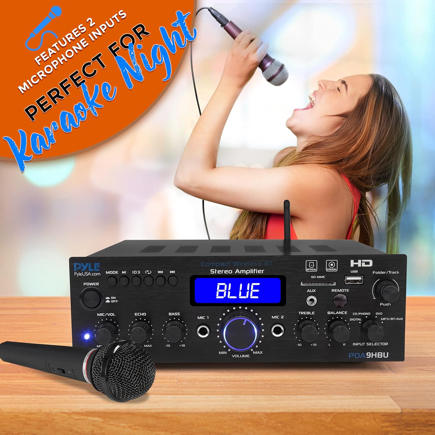 Wireless Bluetooth Home Stereo Amplifier - Multi-Channel 200 Watt Power Amplifier Home Audio Receiver System w/HDMI, Optical/Phono/Coaxial, FM Radio, USB/SD, AUX, RCA, Mic - Remote - Pyle PDA9HBU.5