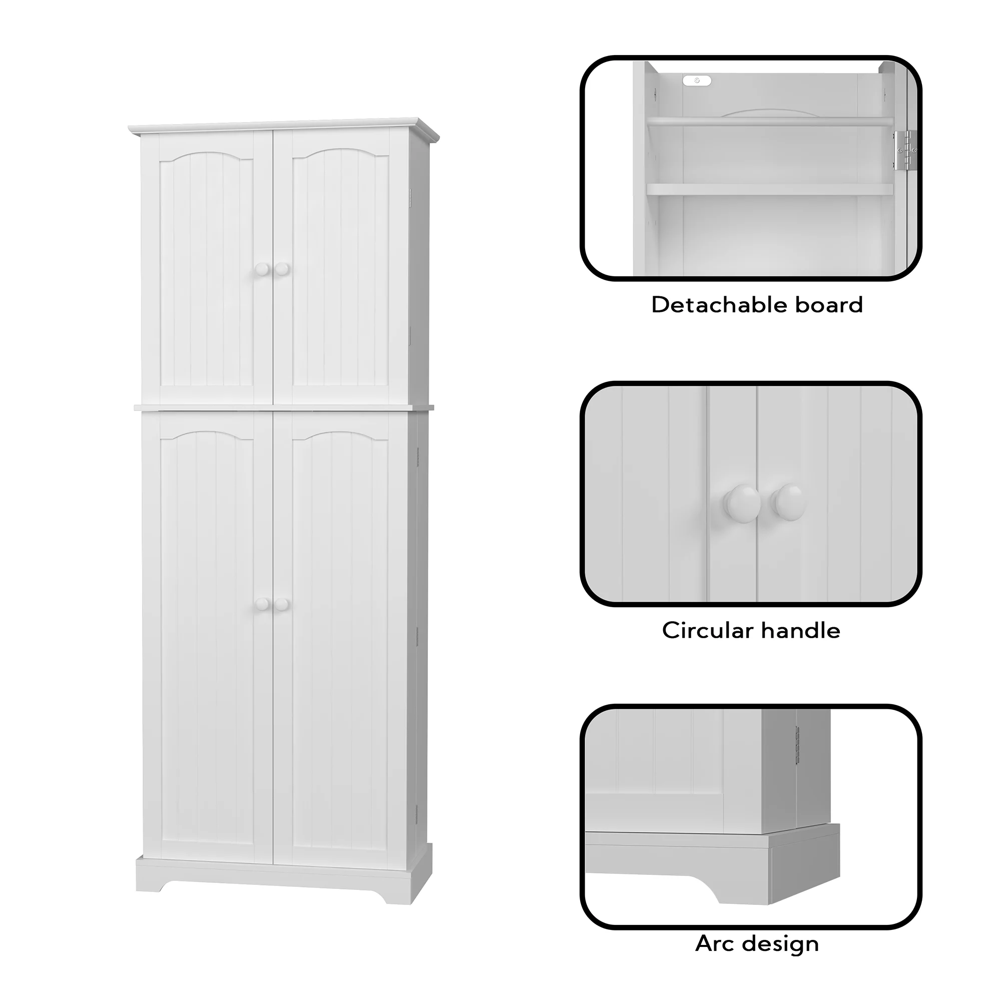 HOMEFORT Tall Kitchen Pantry Storage Cabinet with Doors and Shelves, Wooden Food Pantry Farmhouse Cupboard Freestanding Buffet for Kitchen Dining Living Room, White