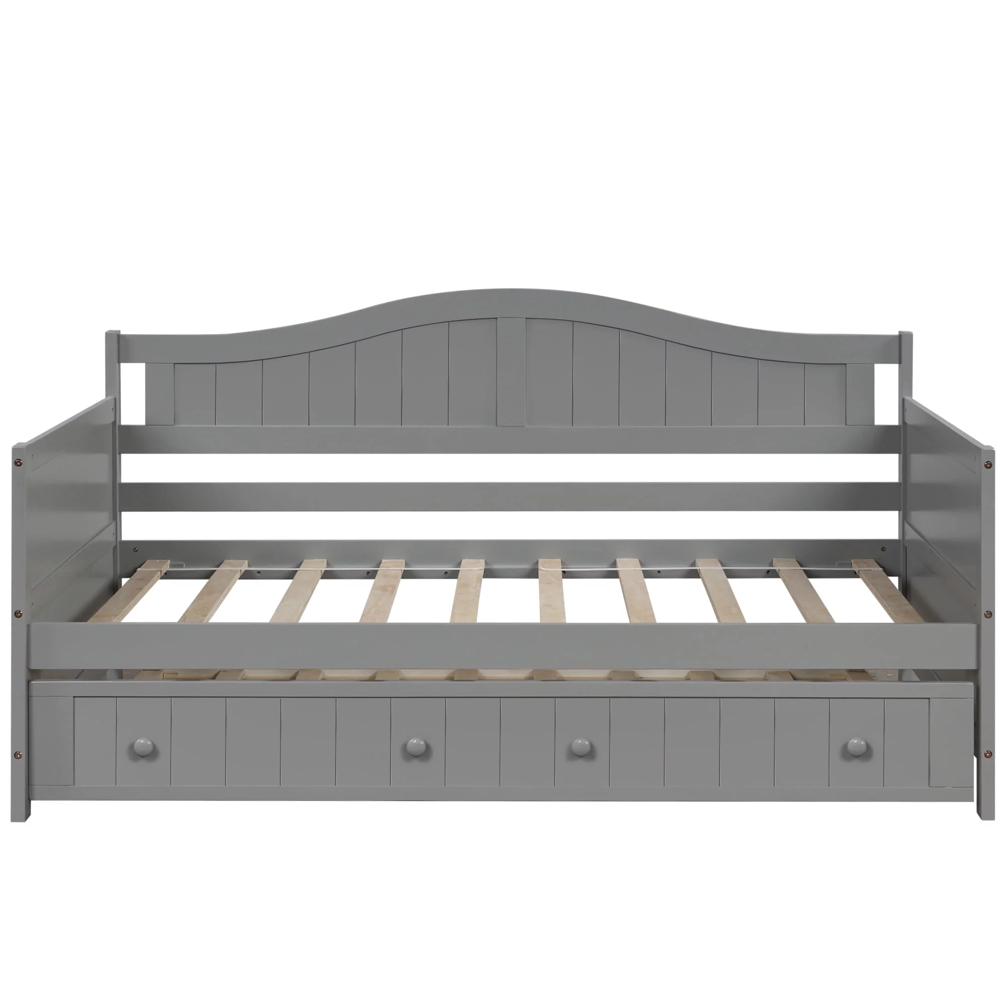 Grey Double Wooden Sofa Bed Modern Pull Out Chair Bed with Roller Bed Bedroom Living Room Sofa Bed Classic Arched Profile Suitable for Living Room Small Apartments