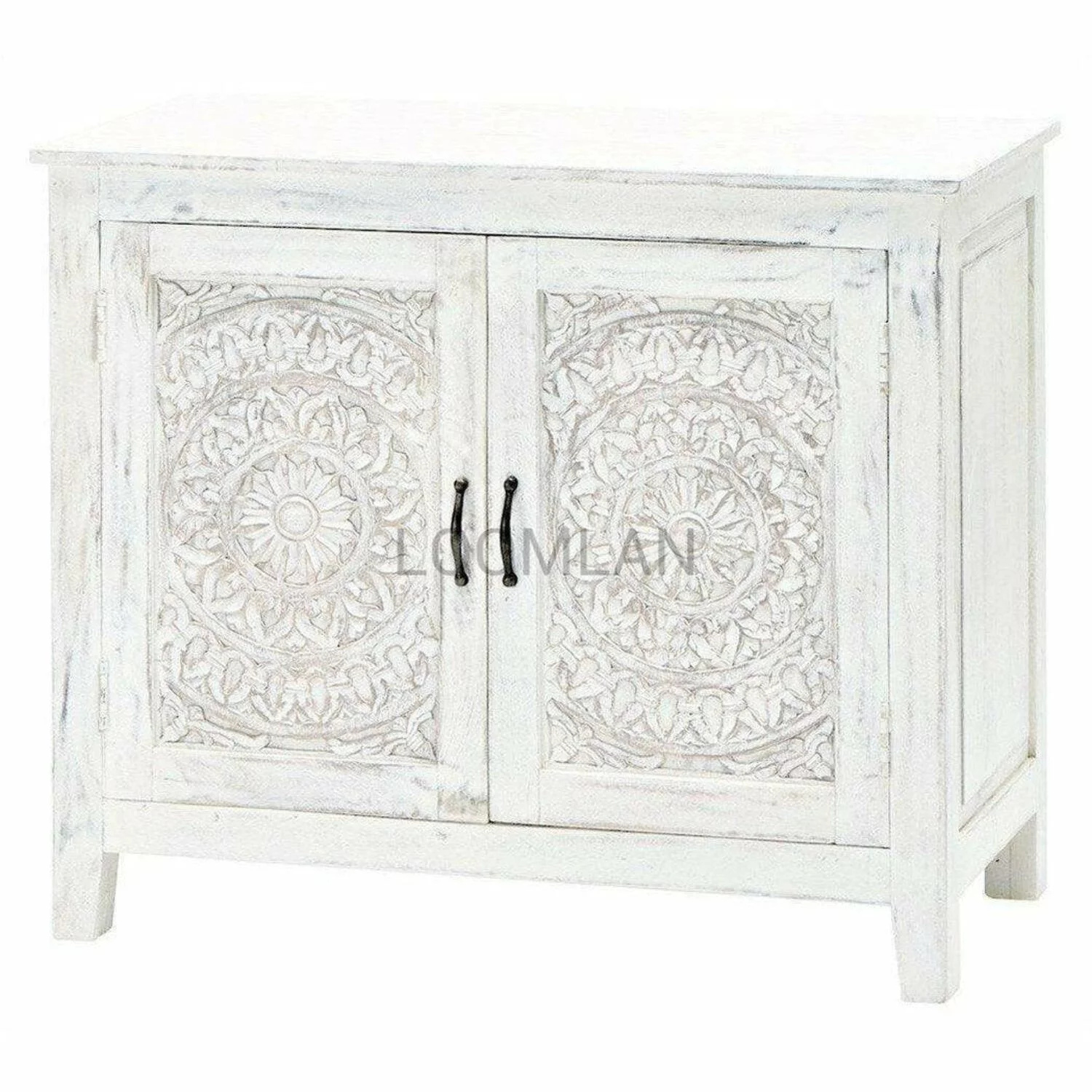 White Bohemian Hand Carved Accent Cabinet