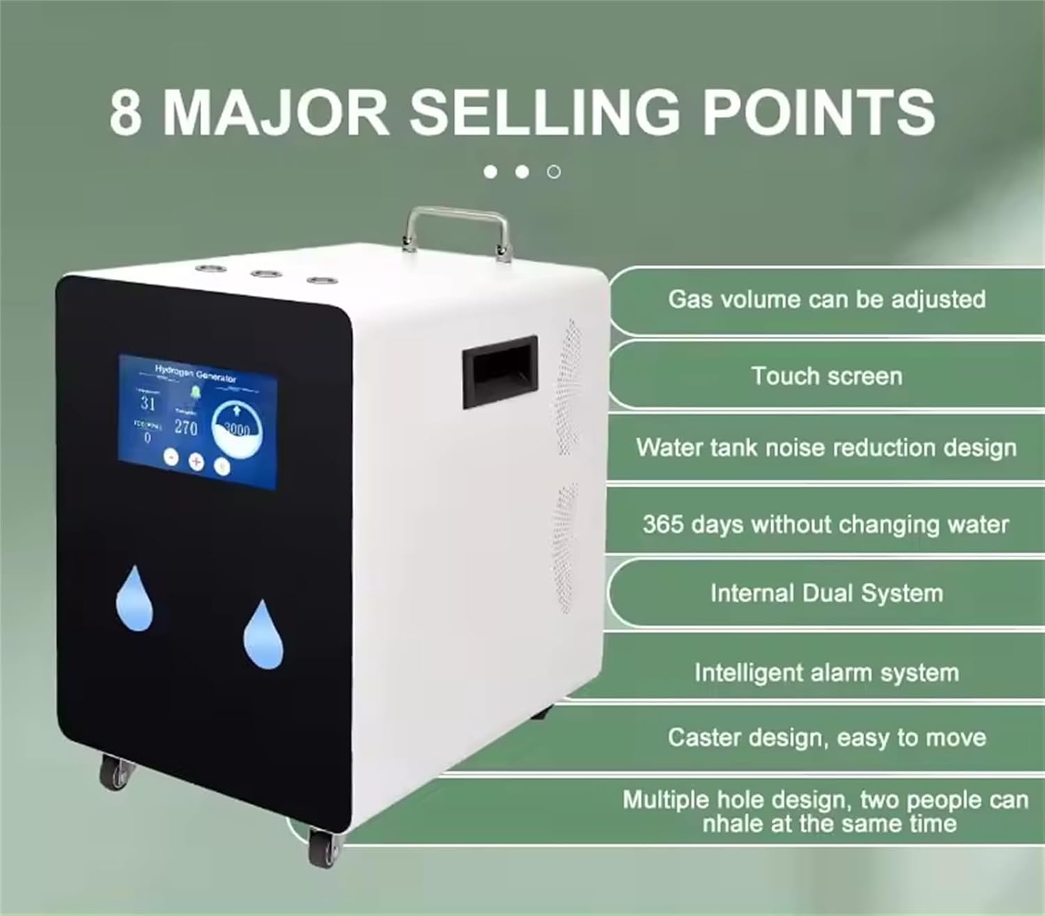 Hydrogen Inhalation Machine, 3000 (1000H + 1000O+ 1000H) ml/min 3-Output Browns Gas Inhalation System, SPE PEM Technology, 99.99% High Purity, for Home, Office