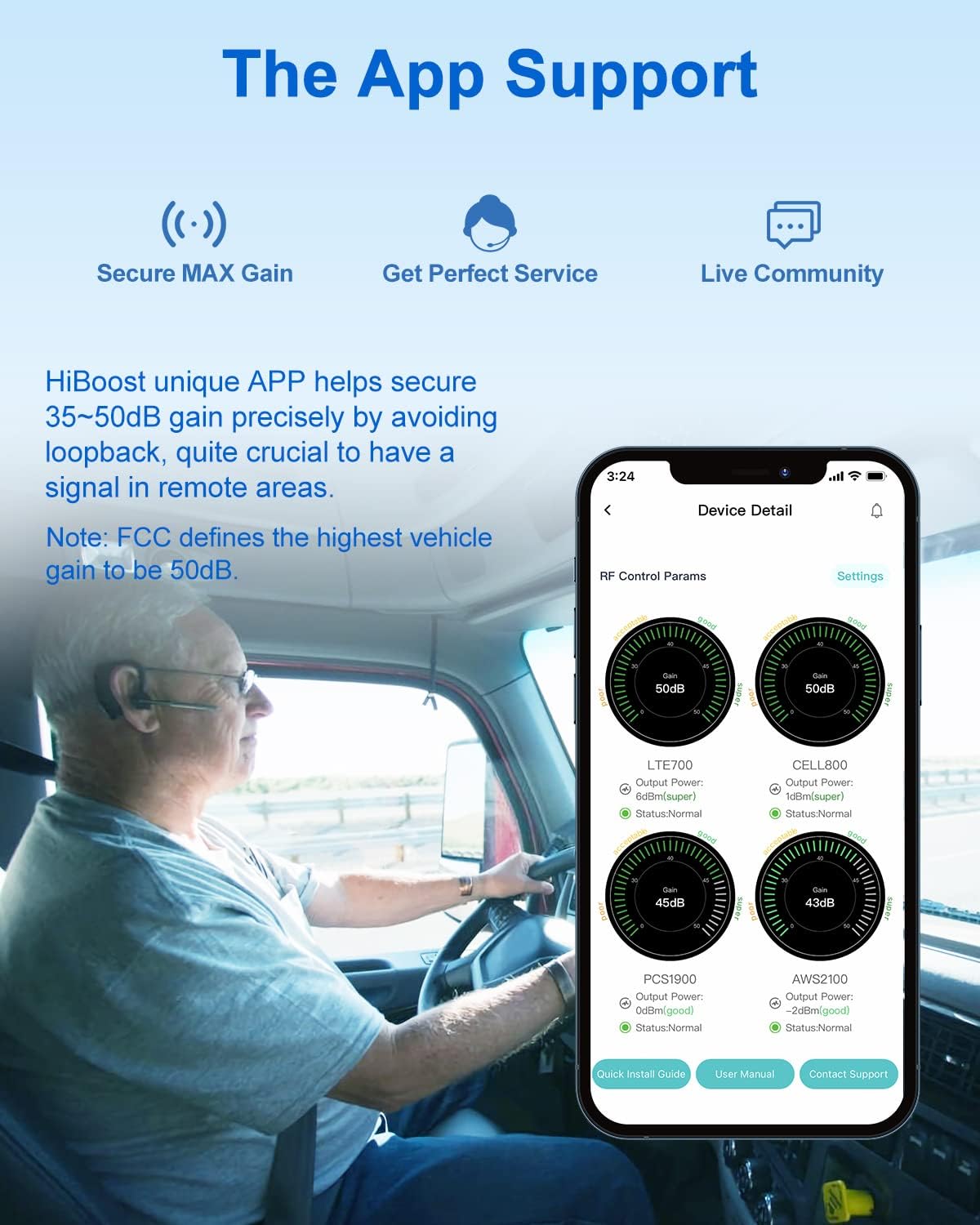 HiBoost Vehicle Cell Phone Signal Booster for Car, SUV, Van. APP fine Tune MAX gain. Car Cell Phone Booster for All U.S. Carriers-Verizon AT&T T-Mobile Sprint & More, FCC Approved