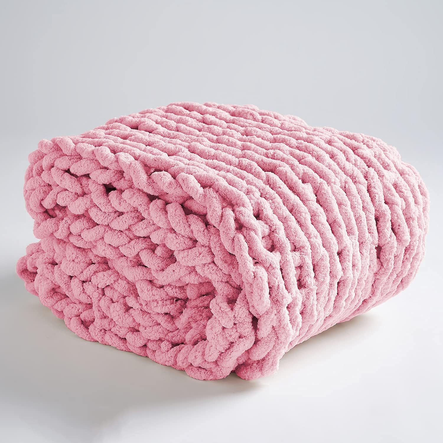 PENKERMAR Chunky Knit Blanket Chenille Throw Handmade Soft Chenille Large Cable Throw Knit Blanket for Bedroom Sofa Gray 40x40 （Single Sofa）