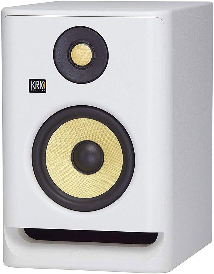 KRK ROKIT RP8G4WN 8'' Powered Studio Monitoring Speakers White w/AxcessAbles Speaker Isolation Pads, Audio Cables and eStudioStar Polishing Cloth
