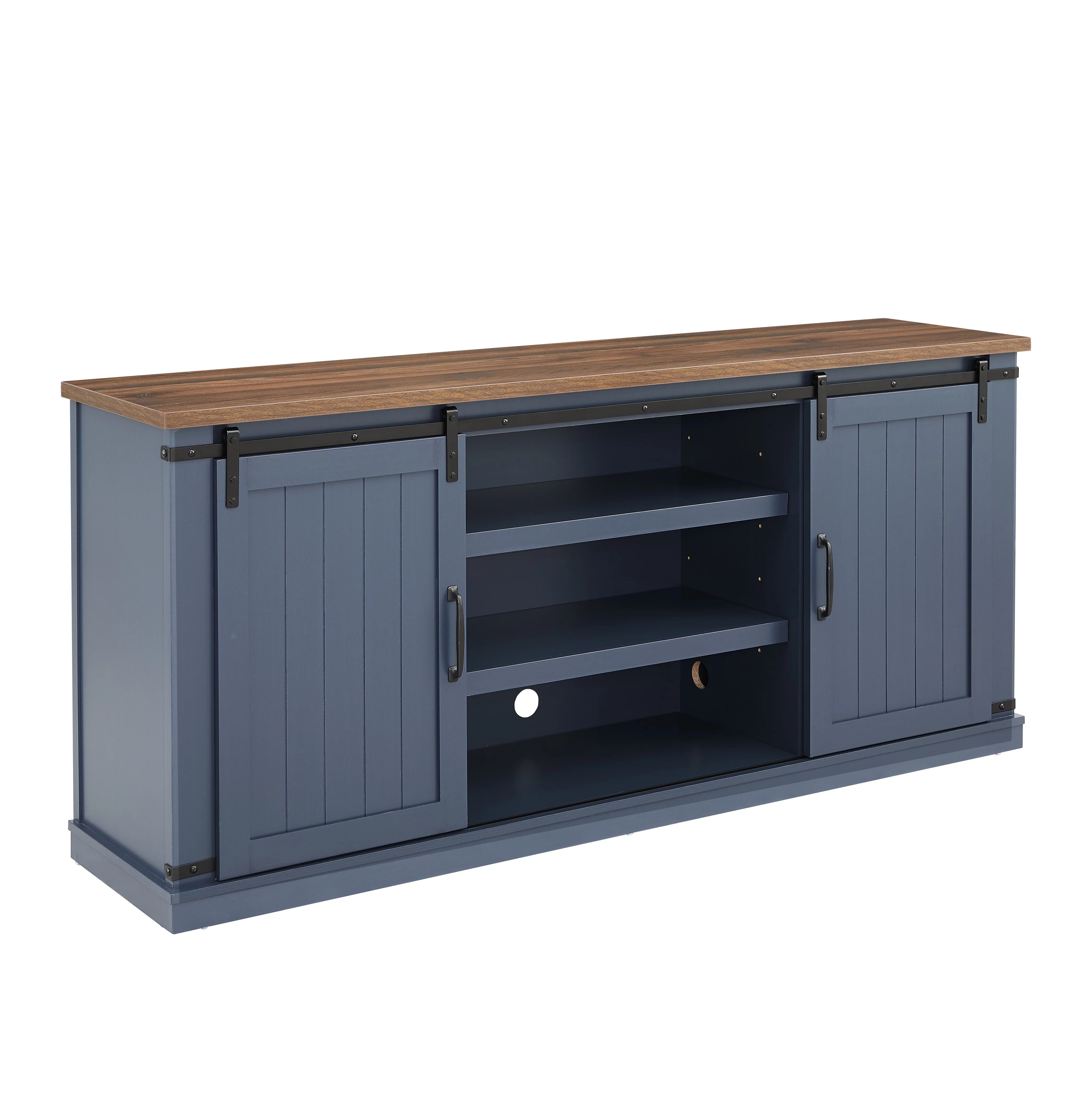 FESTIVO Farmhouse TV Stand for 75" TV, Entertainment Center, Sliding Barn Door TV Stand, 68 inch TV Console Table, Home Living Room Media Console with Adjustable Shelf - Navy Blue
