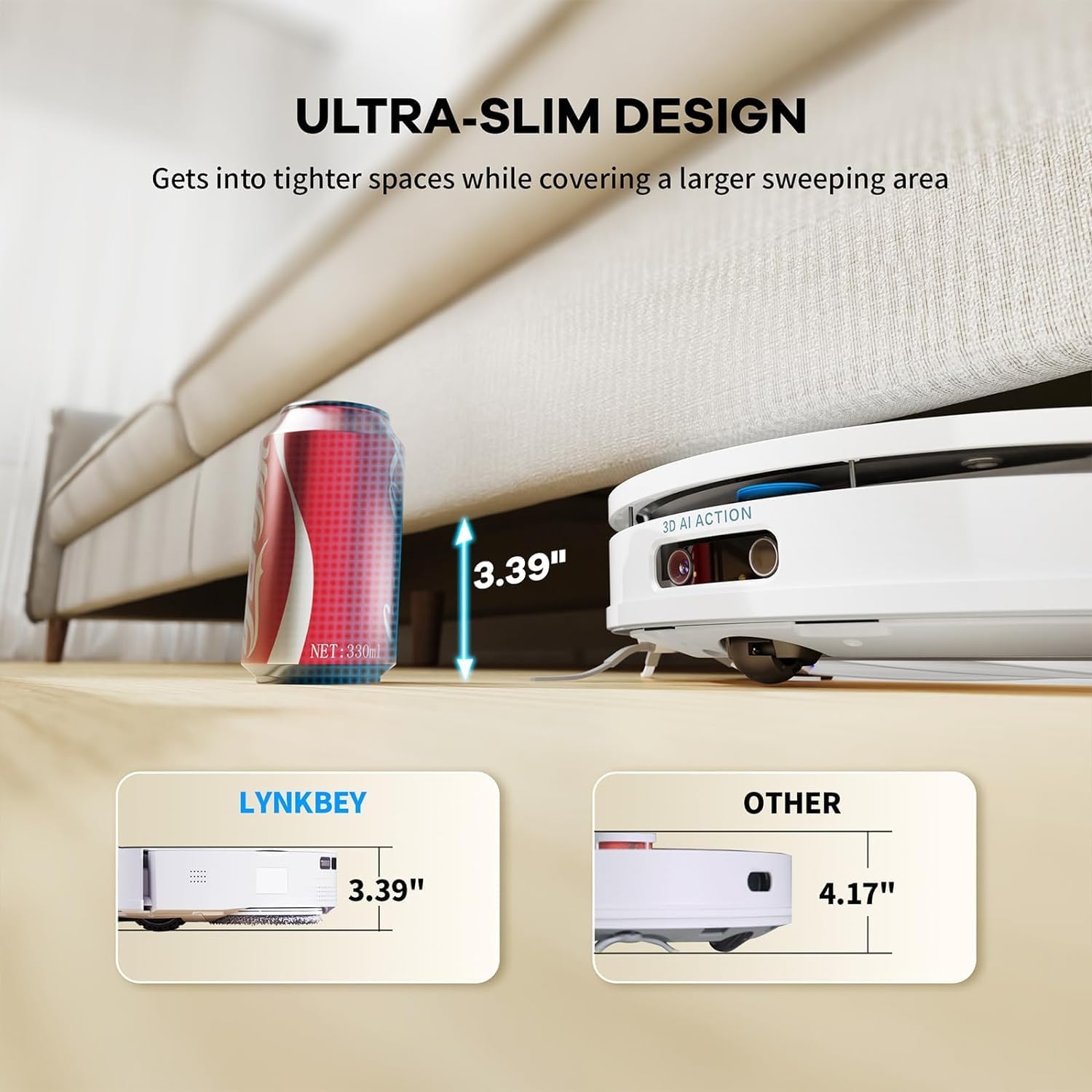 Robot Vacuum and Mop Combo Self Emptying, 5000Pa Suction Robot Vacuum and Mop, Obstacle Avoidance, Hot Air Drying, Self-Refilling, Compact Dock, 5000Pa Suction, APP Control（White）