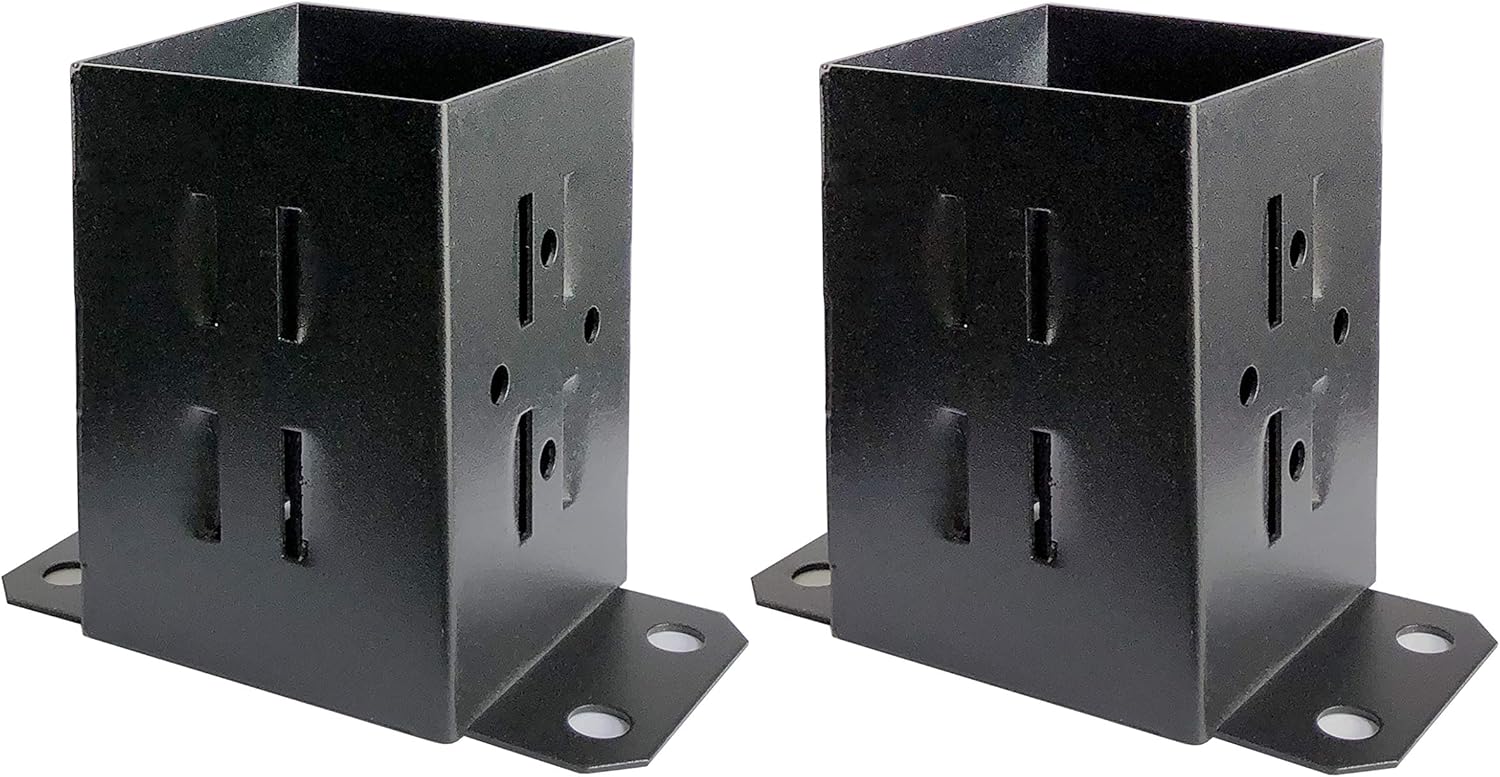 ADLER Fence Post Base Brackets Heavy Duty Steel Powder-Coated Anchor Support Use for 4x4 Wood, Black (4 Pack) Pack of 2