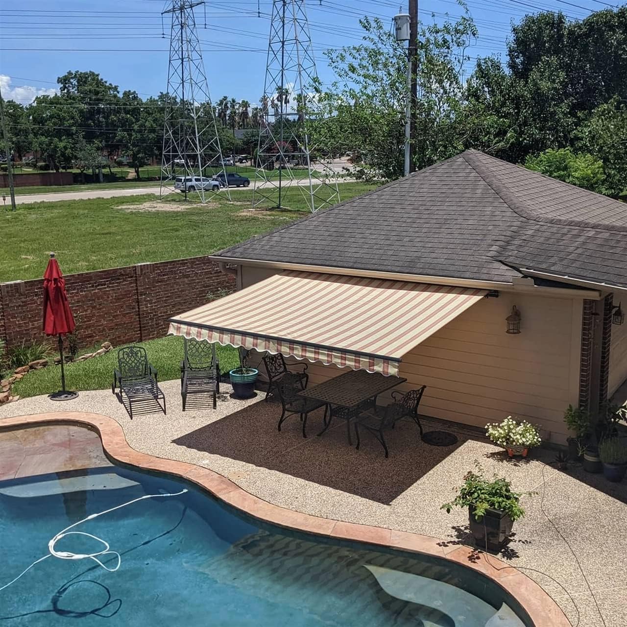 ALEKO Patio Awning 20x10 Feet Fabric Replacement - 100% Polyester Canopy, Cover, Sun Shade, Shelter for Yard, Deck, Balcony - UV Protection &ndash; Multi-Stripe Red - FAB20X10MSTRED19