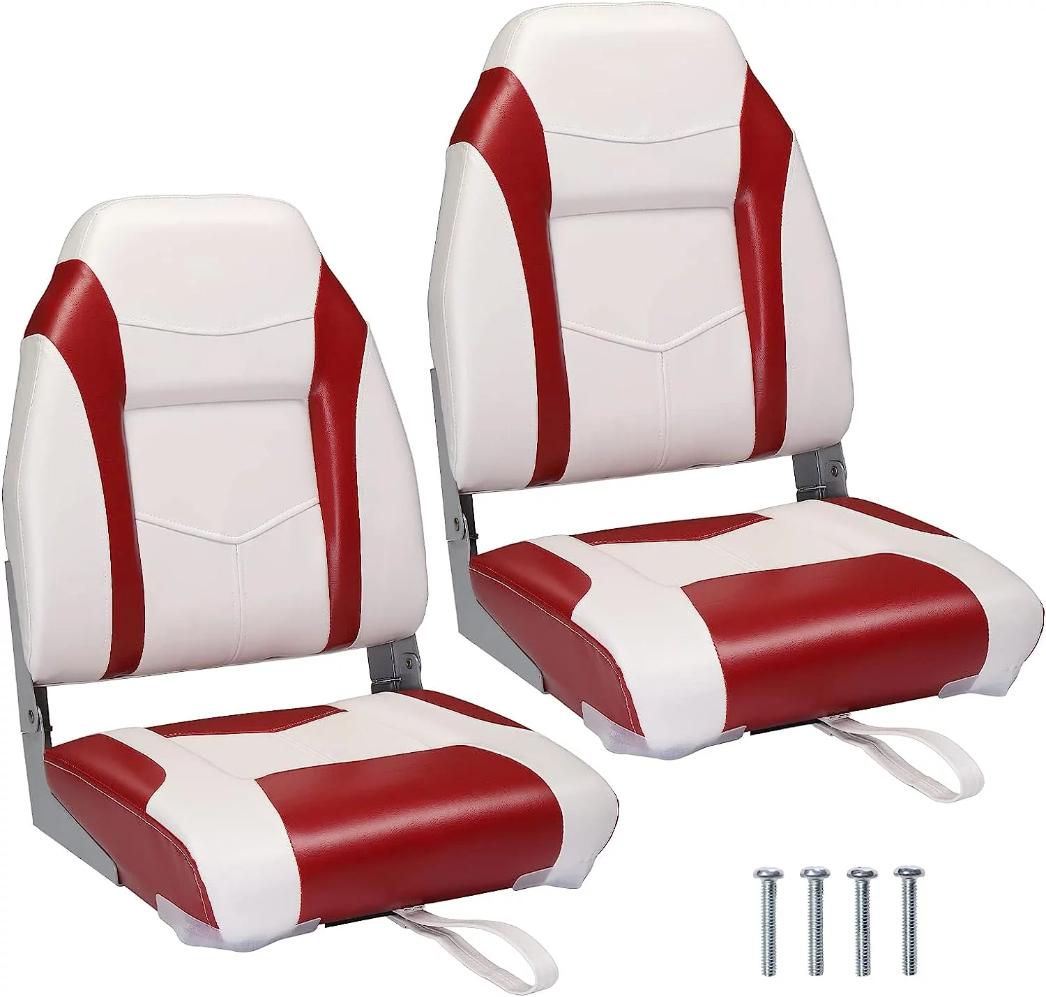 PEXMOR Low/High Back Boat Seats, Folding Boat Seats 2 Pack Thick Soft Cushion Waterproof, Fishing Captain Boat Seats w/Aluminum Hinges & Stainless Steel Screws, 2 Packs