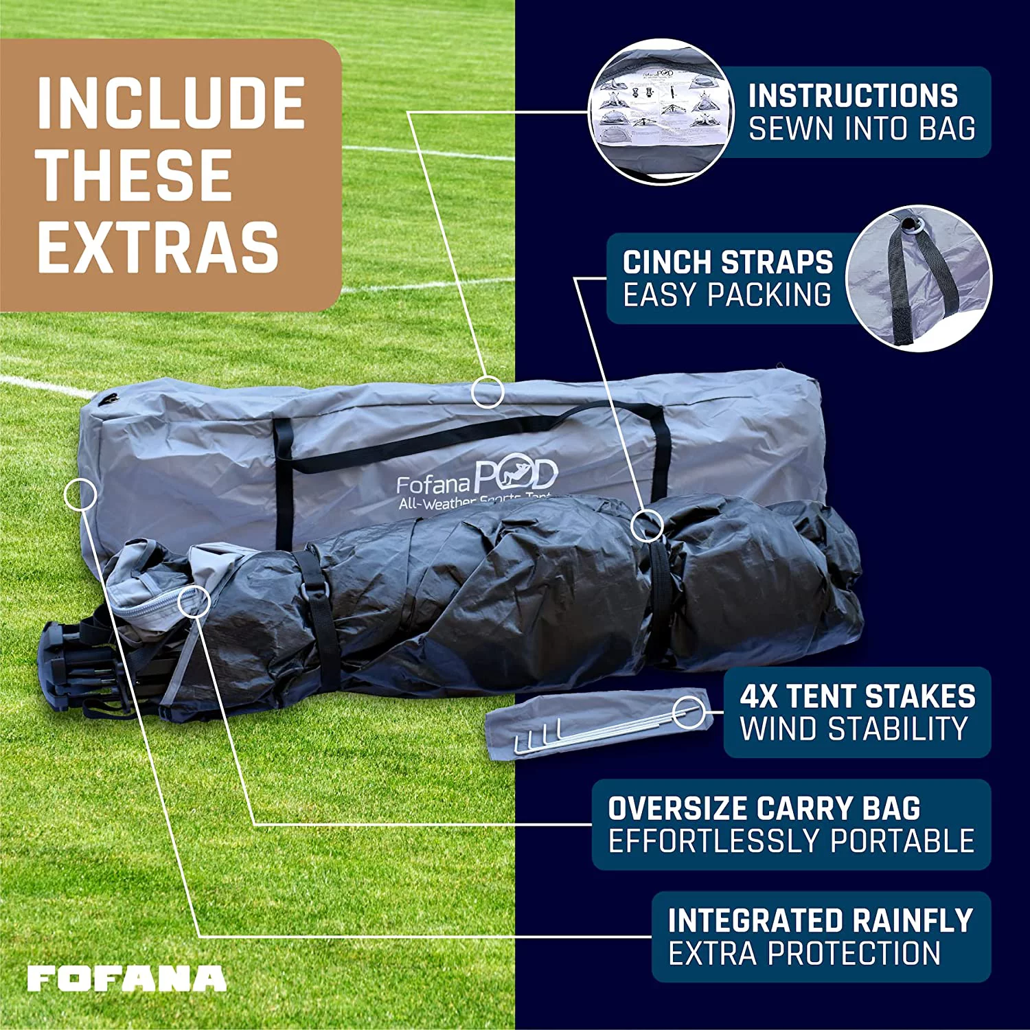 FOFANA All Weather Sports Pod Tent for up to 4 People - Pop up tent - Sports Tent with Clear and Mesh Windows