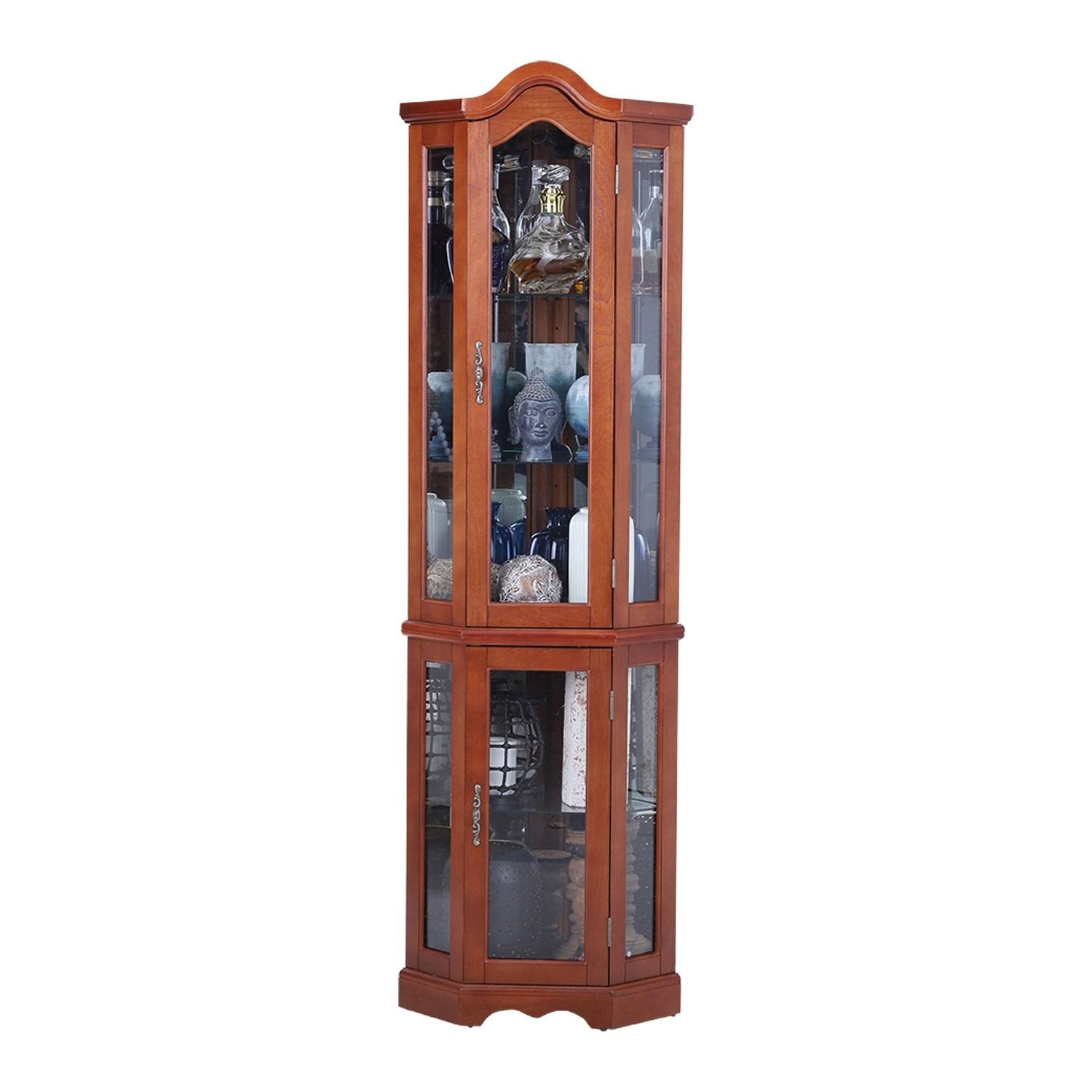 Phi Villa Lighted Corner Curio Display Cabinet - Brown