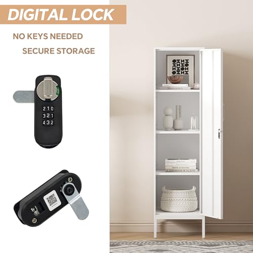 Metal Locker, Storage Cabinet with Digital Lock, Steel File Cabinet with 3 Adjustable Shelves for School, Living Room, Bedroom, Office (Green)