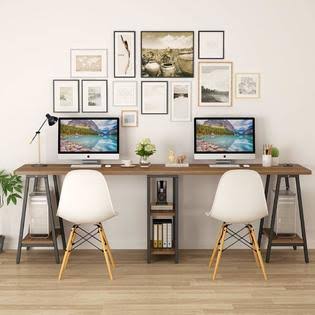 Tribesigns 94.5 Inches Computer Desk, Extra Long Two Person Desk with Storage Shelf, Double Workstation Executive Office Desk