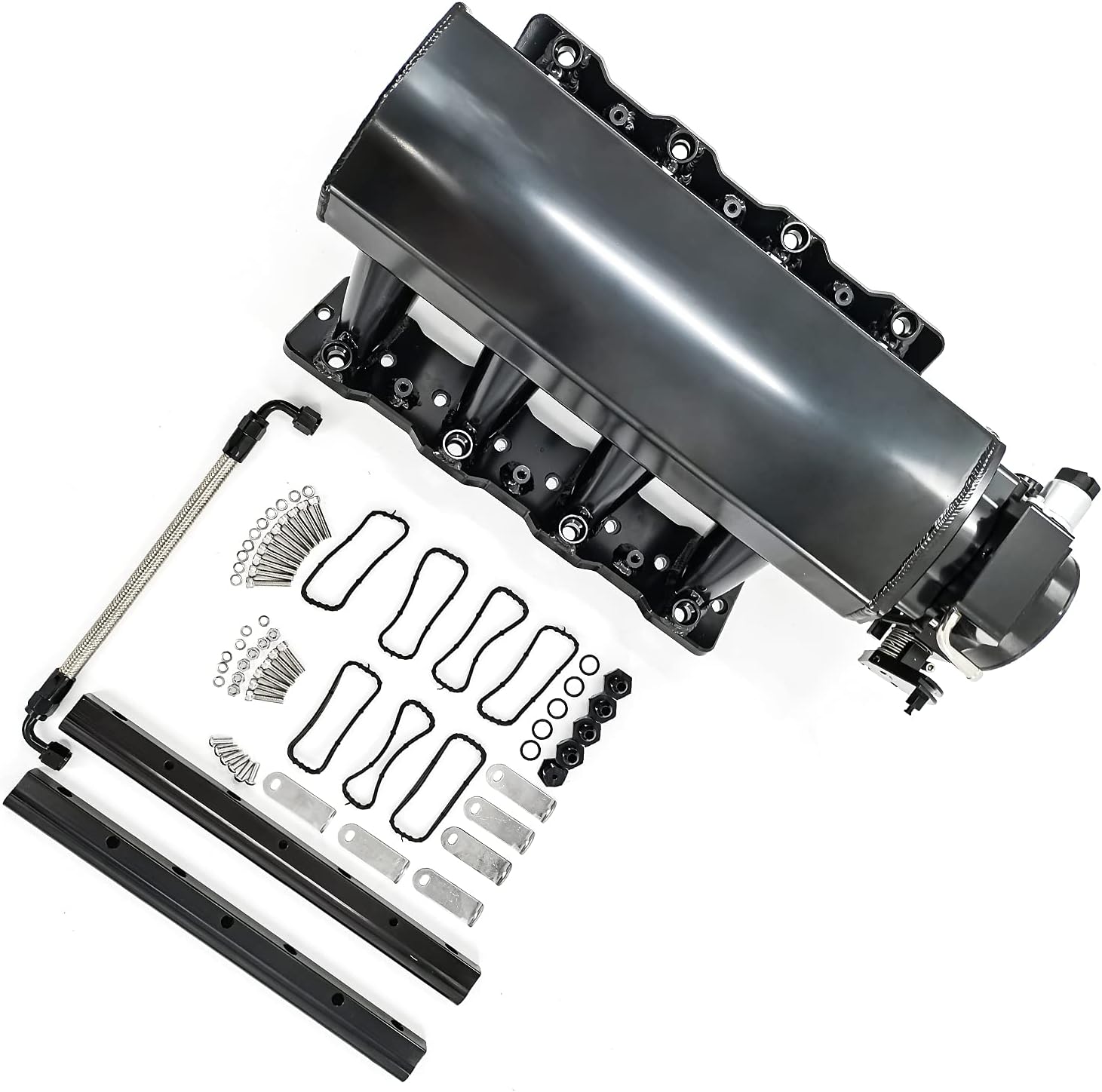 DIMAIER Intake Manifold Fit 102mm Throttle Body Sheet Metal Fabricated EFI 15°Throttle Opening Compatible with Cadillac Chevrolet GMC Corvette Pontiac GTO Saab 9-7X Aero LS LS1 LS2 LS6 Heads