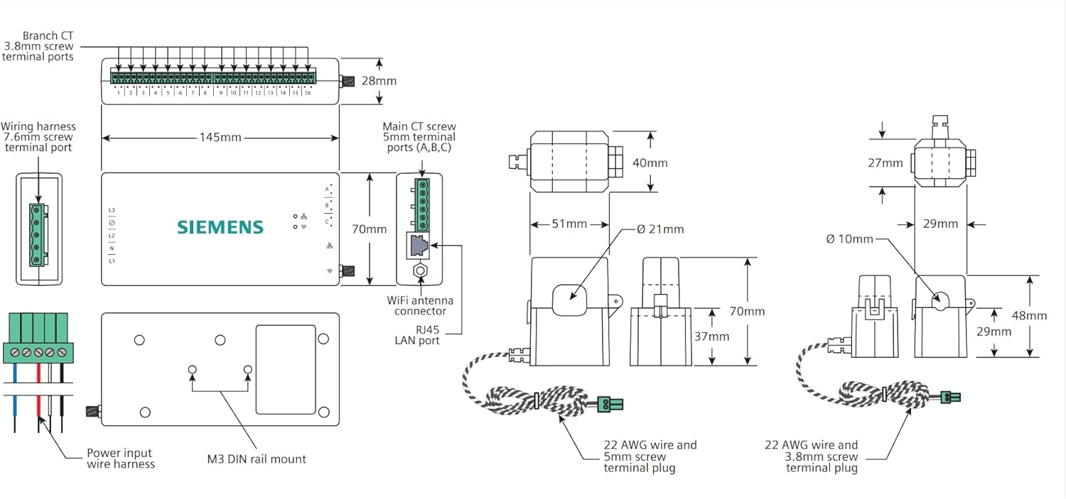 SIEMENS Smart Home Energy Monitor with 16-50Amp Circuit Level Sensors and 2-200Amp Main Sensors for Real Time Electricity Monitoring and Metering