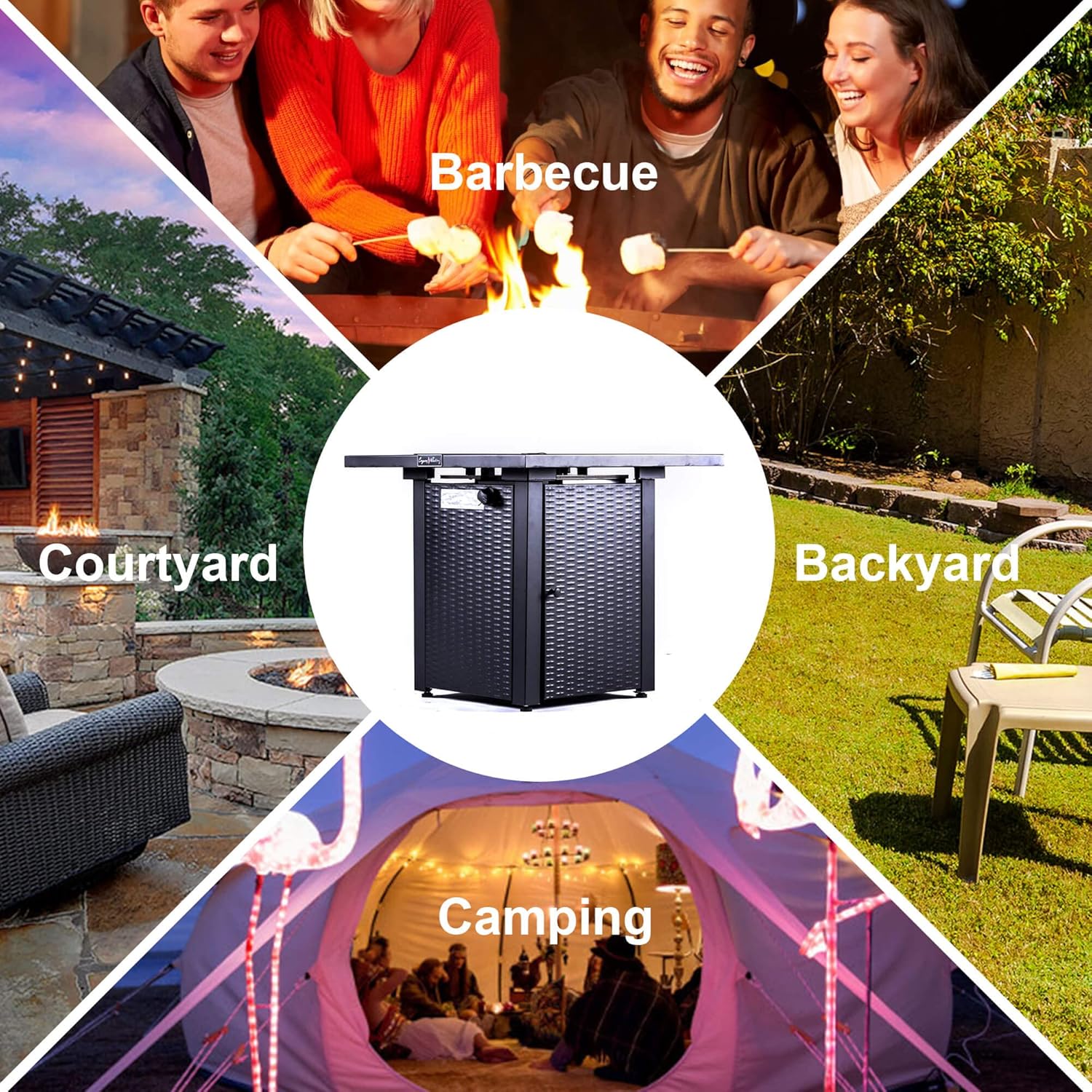 28&ldquo; Outdoor Gas Fire Pit Table Propane Fire Pits, 50000 BTU, with Lid, Rattan & Wicker-Look, Lava Stone, ETL Certification, Add Ambience to Gatherings and Party On Patio Deck Garden Backyard