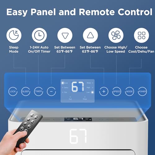 LUBAIR Portable Air Conditioners Up to 300 Sq.Ft, Portable AC for Room with Remote Control, Built-in Dehumidifier, Fan, Easy Window Installation Kit