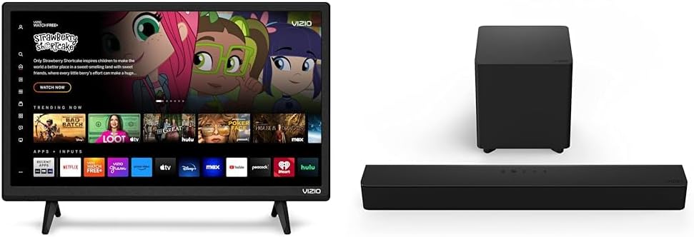 VIZIO 24-inch 1080p Smart TV and 2.1 Channel Sound Bar with Wireless Subwoofer Home Theater System