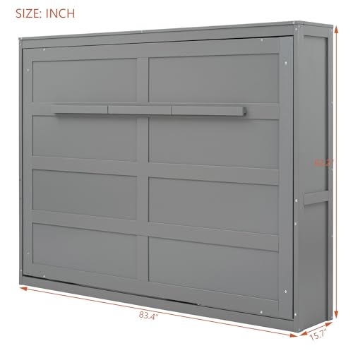 Harper & Bright Designs Queen Size Murphy Bed Wall Bed with Storage Shelves, Wardrobe and LED Lights, Space-Saving for Multipurpose Guest Room or Home Office, Gray