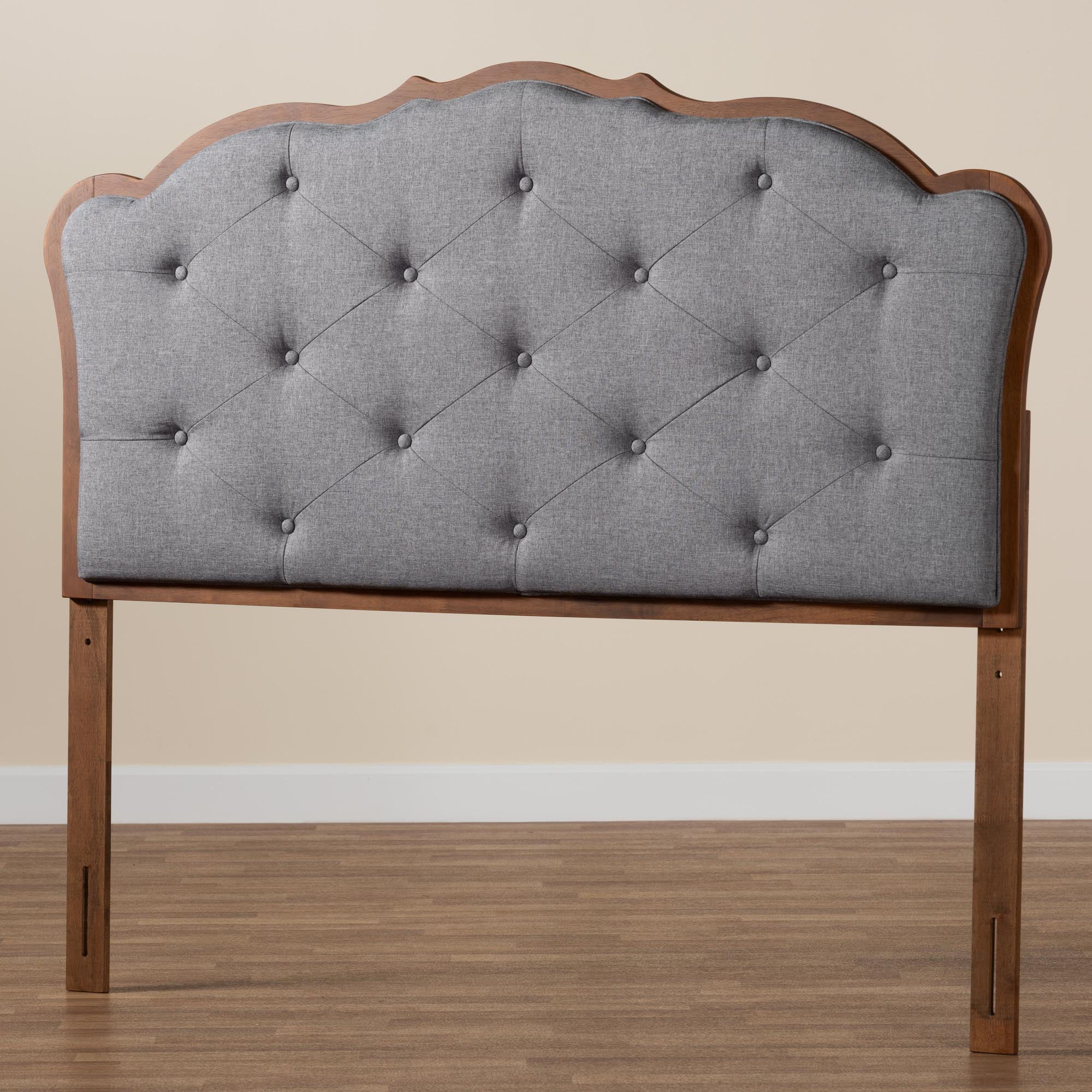 Baxton Studio Leandra Classic and Traditional Grey Fabric and Walnut Brown Finished Wood King Size Headboard