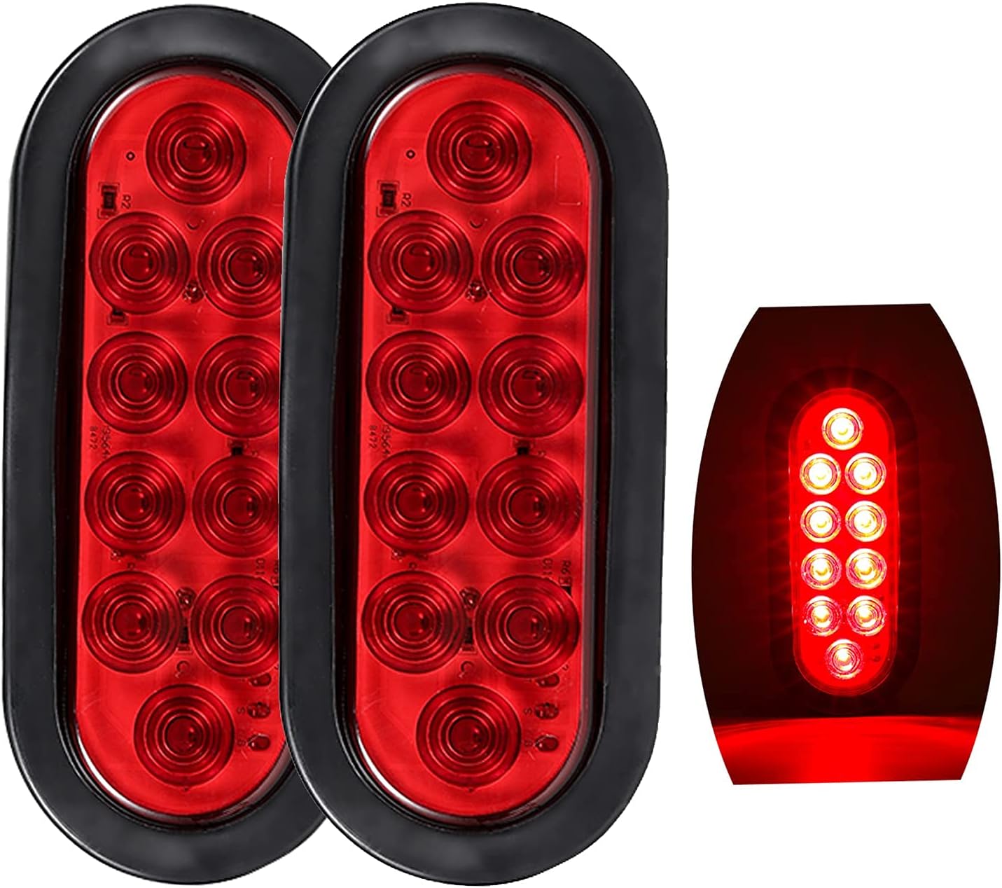 Steel Trailer Light Boxes Housing Kit with 6Inch Oval Red Trailer Tail LED Lights and 2 Inch Round Red Side Marker Lights with Grommet Plugs Wire connectors, Pack of 2