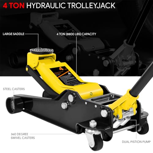 DNA MOTORING Floor Jack 3 Ton (6000 lbs) Capacity, Fast Lift Service Jack Low Profile Steel Heavy Duty Hydraulic Car Jack, Lifting Range 3"-20", Black, TOOLS-00475-BK