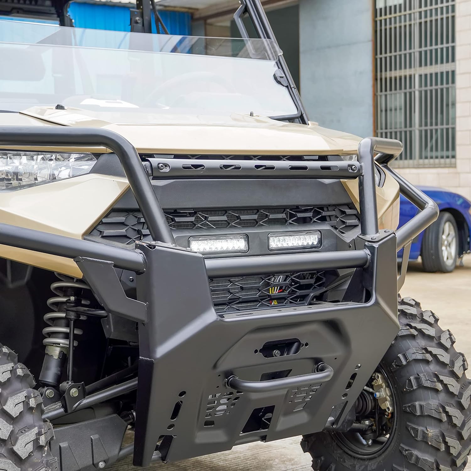SAUTVS Front Mesh Grill for Ranger XP 1000, Waterproof Black Mesh Grille with LED Light Bar for Polaris Ranger XP 1000 2018-2022 Accessories (1PCS)