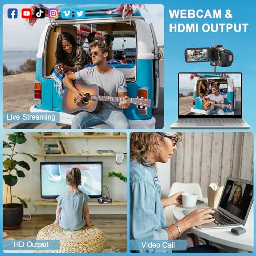 8K Video Camera 64MP Camcorder YouTube Vlogging Cameras 18X Digital Zoom Webcam IR Night Vision WiFi 3.0”Touch Screen Camcorders with Stabilizer, Mic, 64G SD Card, Remote Control and 2 Batteries