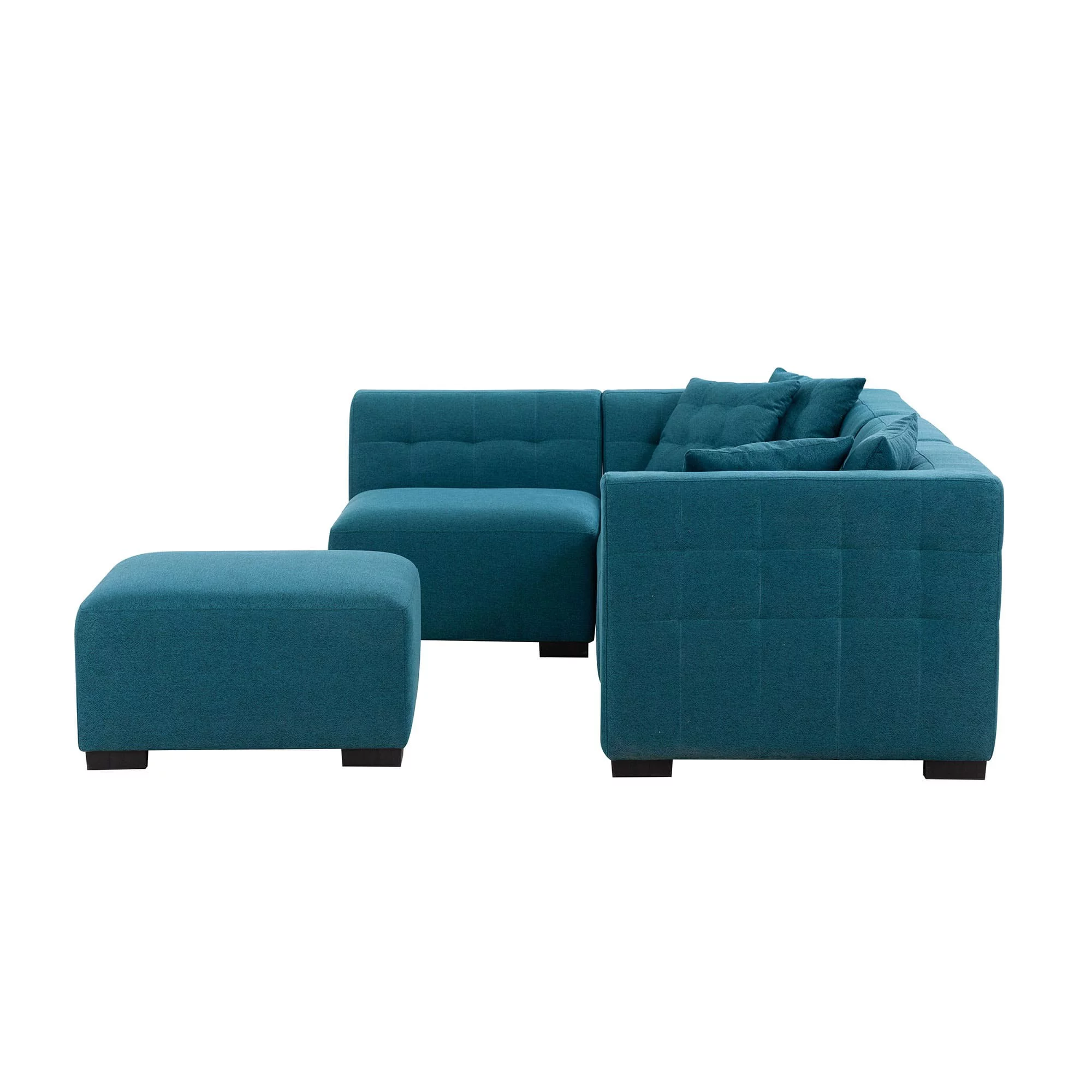 Kevinplus Convertible Sectional Sofa Fabric Couch with Chaise Reversible Corner Couch Furniture L-Shaped 5 Seater Sofas Bluish