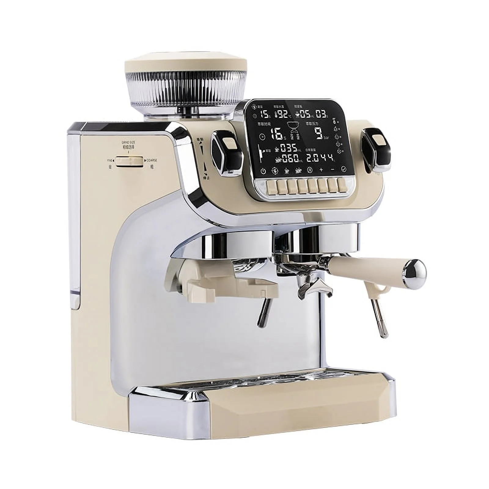 Mcilpoog Espresso Machine with Milk Frother，Semi Automatic Coffee Machine with Grinder,Easy To Use Espresso Coffee Maker with 6 inch Large Screen,15 Bar Pressure Pump,PID Temperature Control.（TC520）