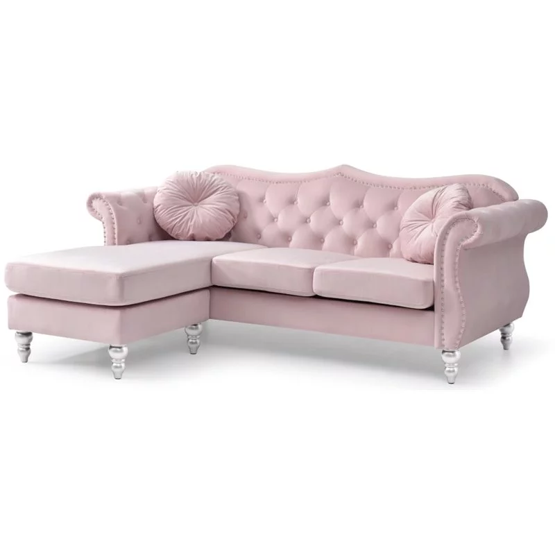 Home Square 2-Piece Furniture Set with Sofa Chaise and Chair in Pink