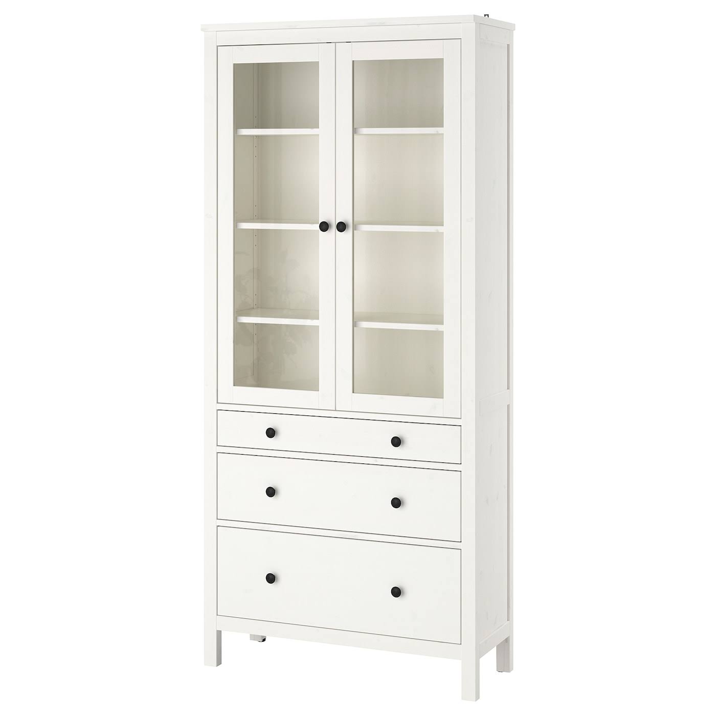 IKEA - HEMNES Glass-Door Cabinet with 3 Drawers, White Stain, 35 3/8x77 1/2
