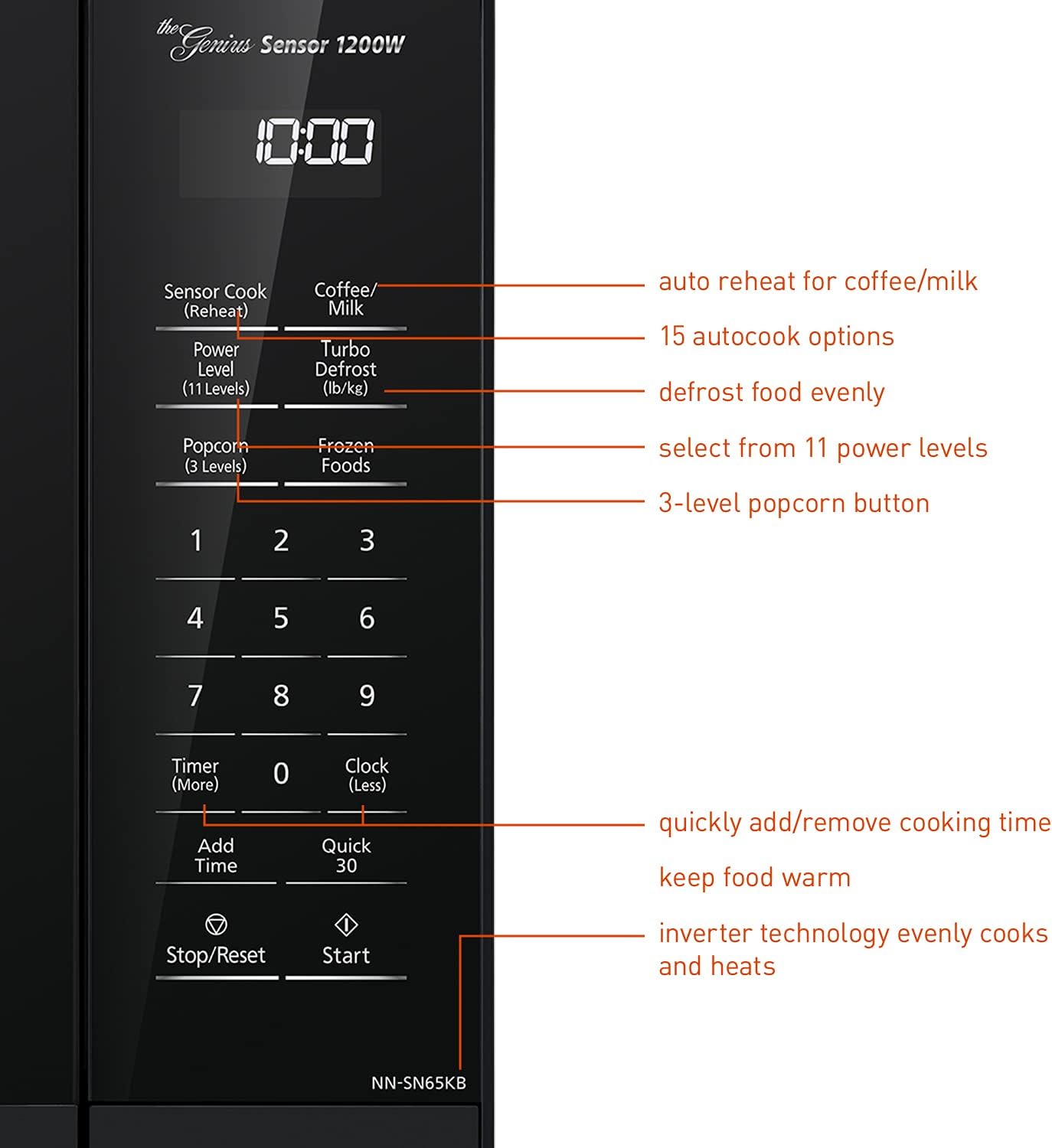 Panasonic NN-SN65KB Microwave Oven with Inverter Technology 1200W, 1.2 cu.ft. Small Genius Sensor One-Touch Cooking, Popcorn Button, Turbo Defrost-NN-SN65KB (Black)