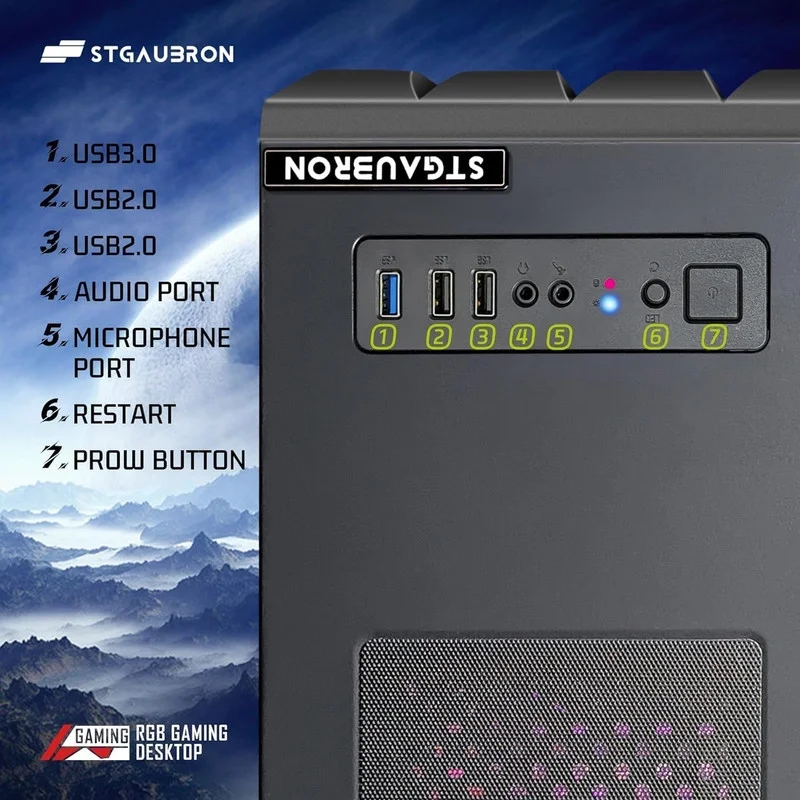 STGAubron Gaming Desktop PC, Intel Xeon E5 2.5G up to 3.3G, 16G RAM, 512G SSD, Radeon RX 550 4G GDDR5, 600M WiFi, BT 5.0, RGB Fan x 3, RGB Keyboard & Mouse & Mouse Pad, W10H64