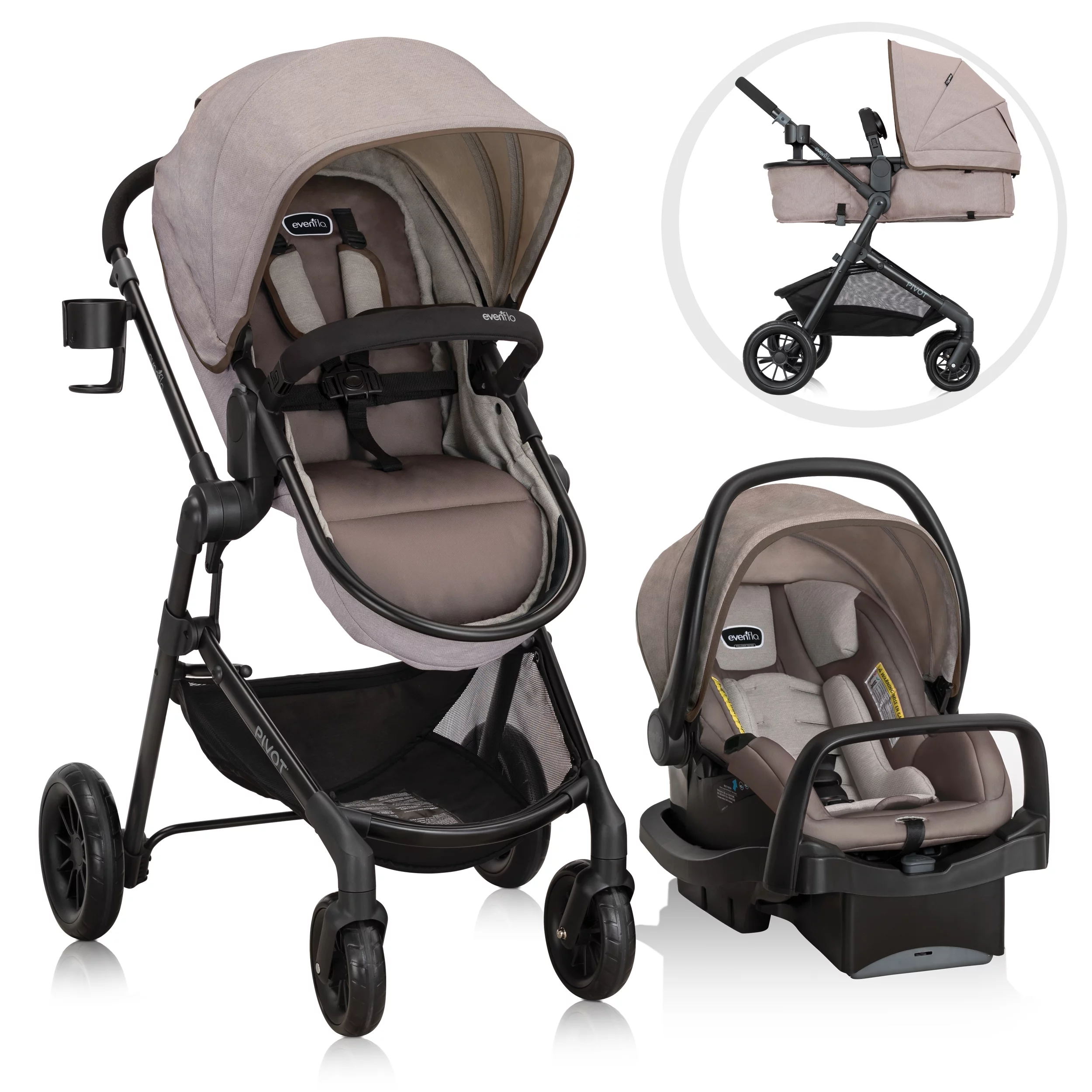 Pivot Modular Travel System with LiteMax Infant Car Seat with Anti-Rebound Bar (Desert Tan)