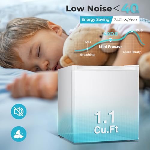 R.W.FLAME Mini Freezer/Small Freezer with Reversible Single Door, Energy Saving,Upright Freezer with Removable Shelves/Adjustable Thermostat, Adjustable Feet for Bedrooms/Dorms/Apartment/Office/Home