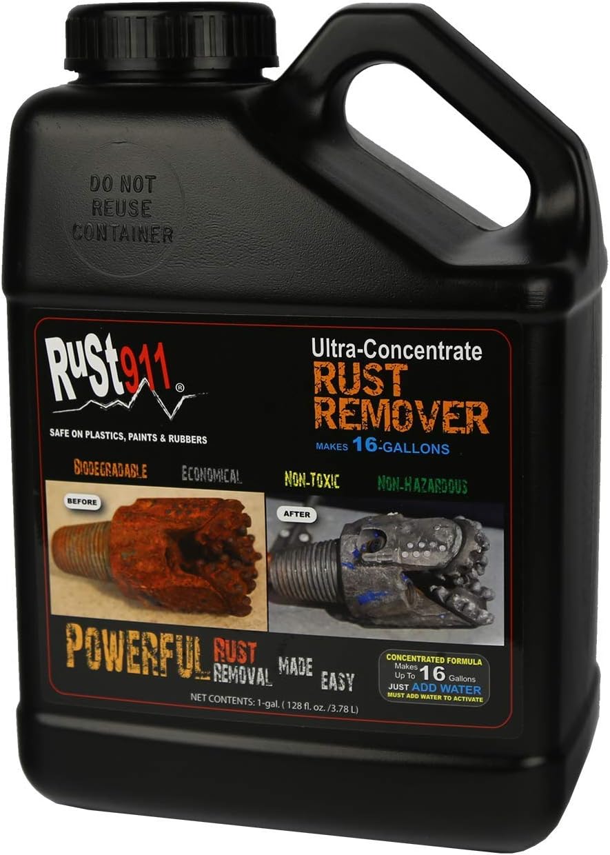 Rust911: Makes 16-gallons of Rust Remover Dissolver, Economical, Safe-to-Use and Powerful Oxidation Treatment Cleaner, 1 Gallon Pack of 2