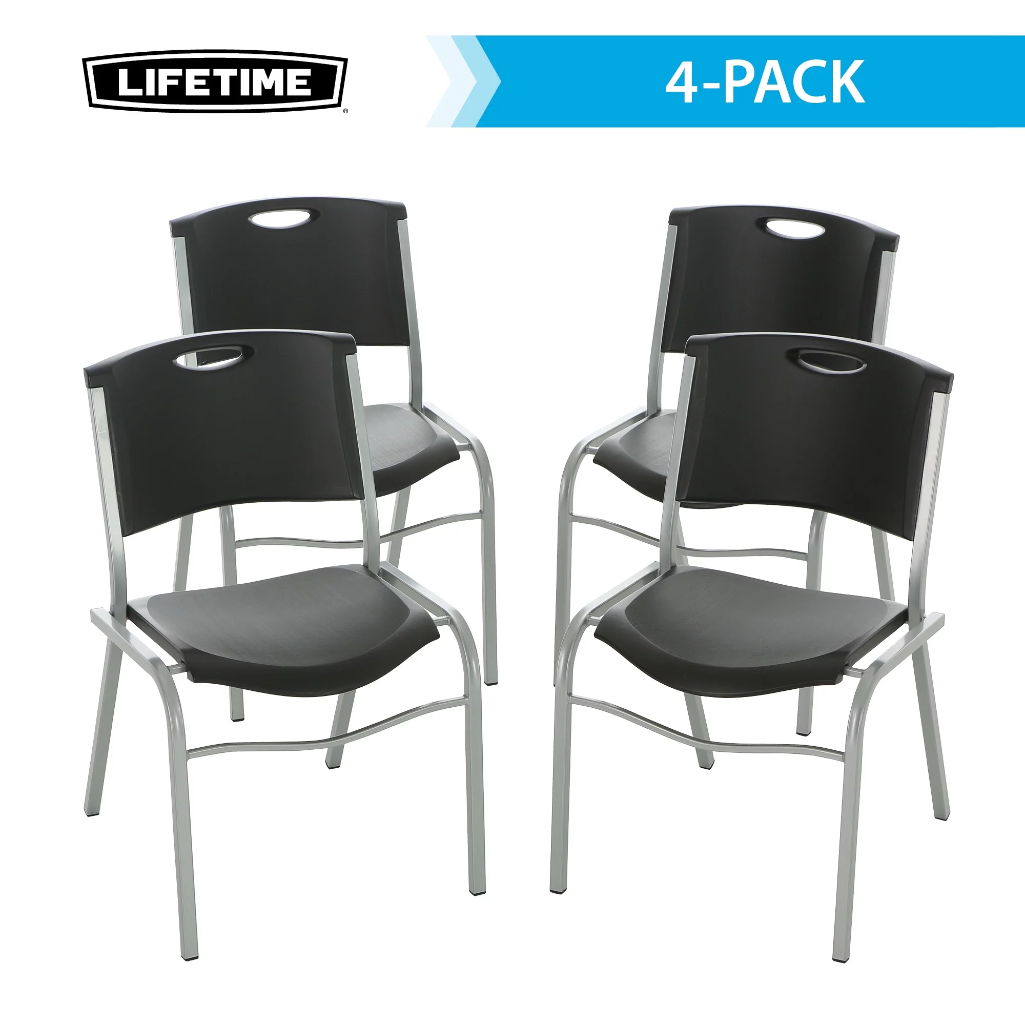 Lifetime Plastic Stacking Chair (4 Pack), Black