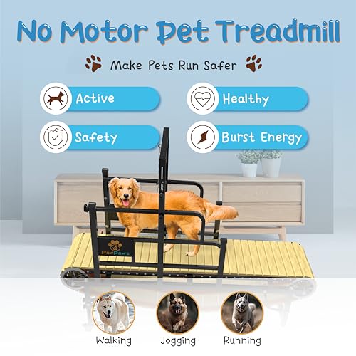 PawPaw's Large & Medium Dog Treadmill - Indoor & Outdoor Use, Up to 220 lbs, Slatmill Design with Brake