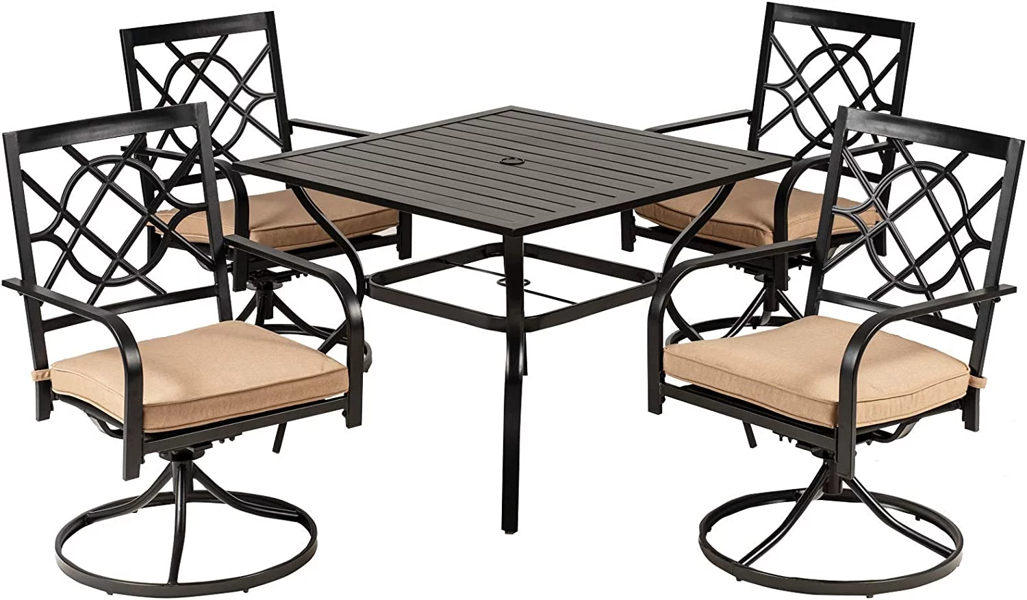 SUNCROWN 5 Pieces Outdoor Patio Metal Dining Set Swivel Chairs and Table Set with Brown Cushions